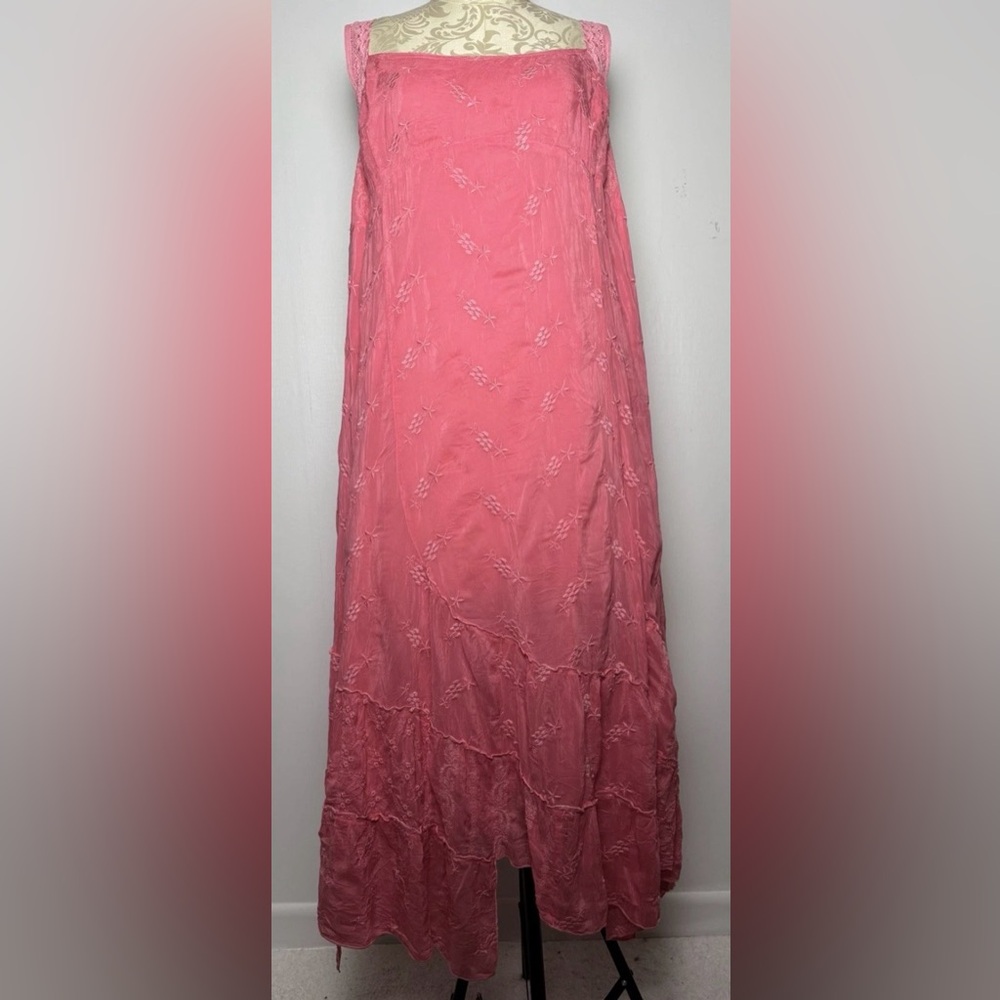 Johnny Was Natasha Maxi Dress 2X Coral Embroidered Boho Flowy